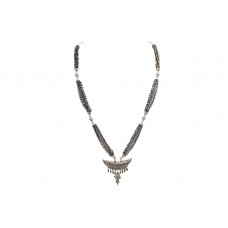 Women's Necklace 925 Sterling Silver beads black stone P 357